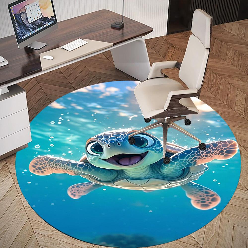 1PC Sea turtle Ocean Round Chair mat Area Rug - Non-Slip, Floor Mat for Office, Bedroom, home decor Christmas Gift c0528059