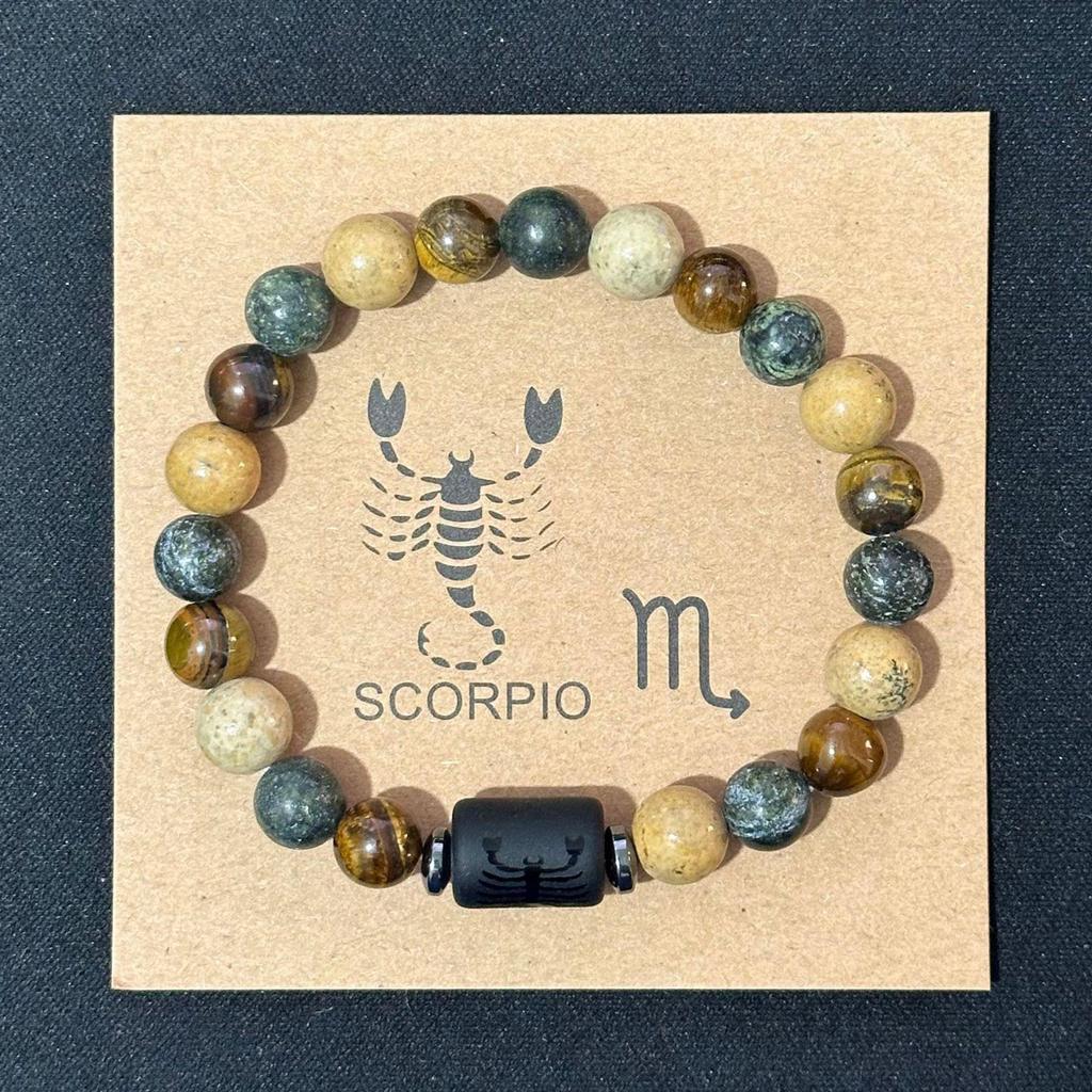 Twelve Constellations Elastic Bracelet with Tiger Eye and Agate Beads