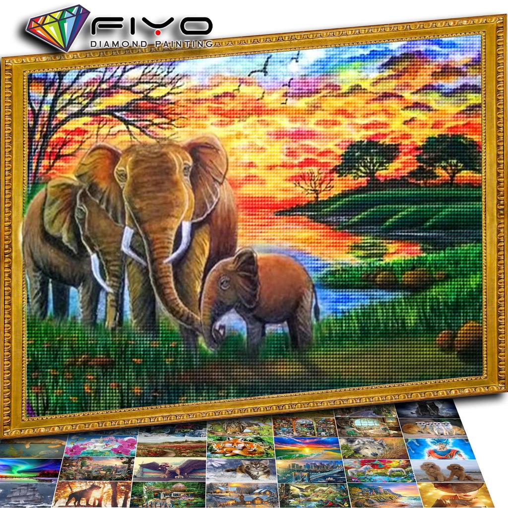 5D-Diamantmalerei zum Selbermachen, Elefant, Strass-Set, komplett quadratisch und rund, Diamantstickerei, Tiermosaik, Sonnenuntergang, Heimdekoration