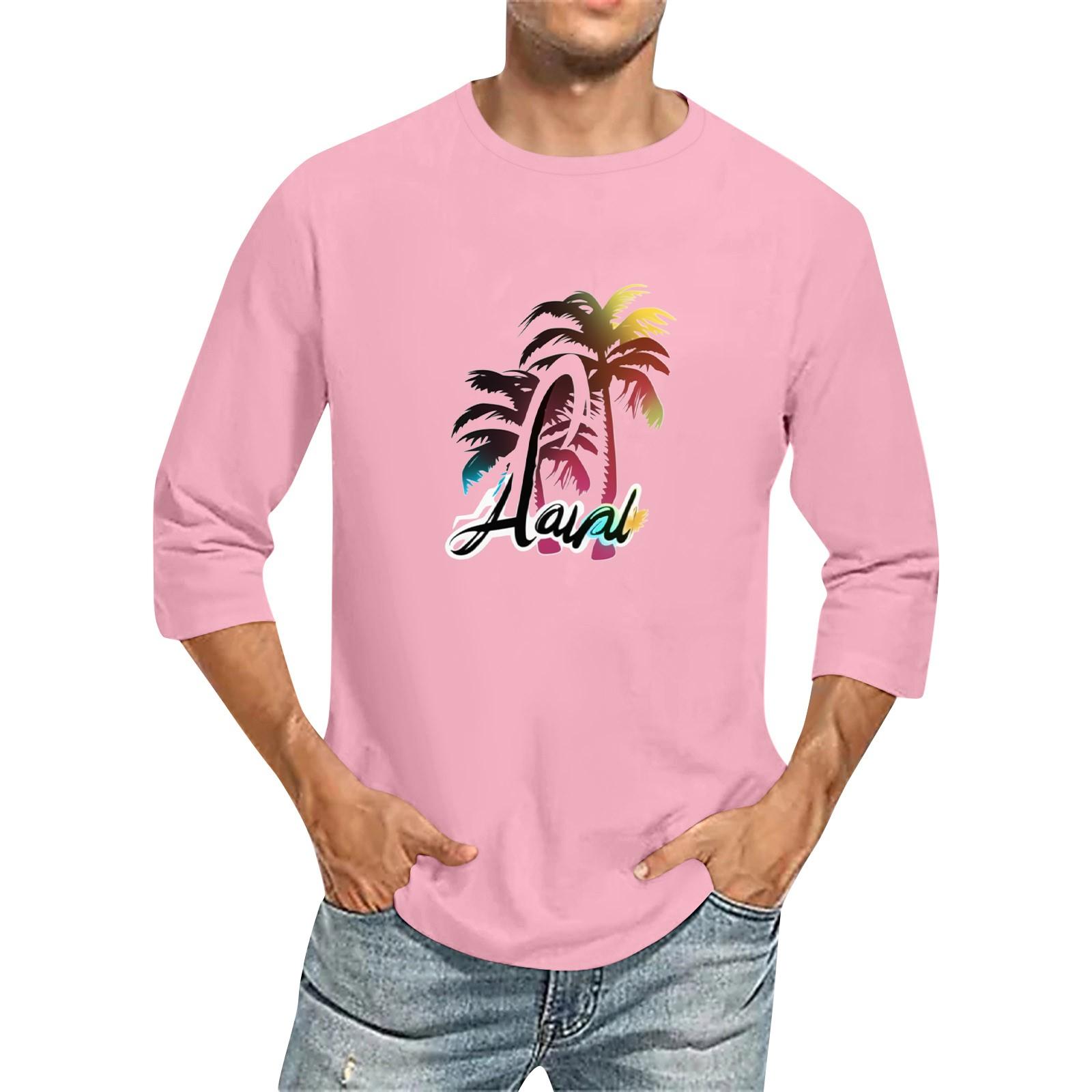 

Мужская однотонная футболка с круглым вырезом и рукавами три четверти XL розовый