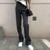 2025 Damen Graue Wollhose mit hohem Bund und weitem Bein: Schlankmachend, lockere Passform für Herbst/Winter