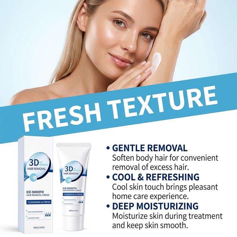 Ice Cool Hair Removal Cream, Refreshing, Multi-Areas Applicable, Easy At-home Depilatory Cream 100g Ice Cooling Depilatory Cream