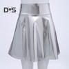 Womrn Club Skirt Glossy Surface Faux Leather A Line Loose Hem Elastic Waist High Waist Pleated Soft Performance Cocktail Party Mini Skirt