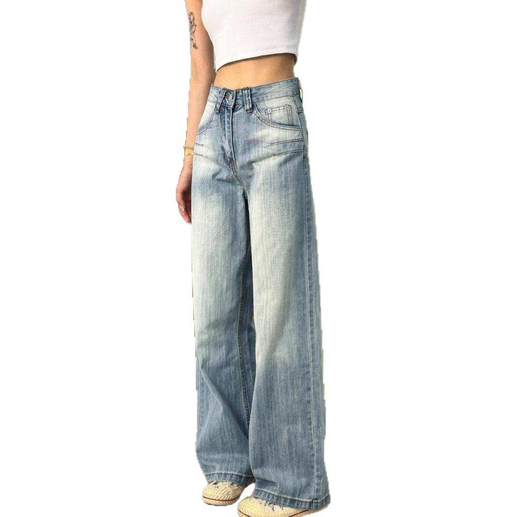 Comfortable Large Size High Waisted Jeans Loose Women's Spring Trailing Long Trousers Skinny Large Size Wide-legged Straight Trousers Long Denim Pants