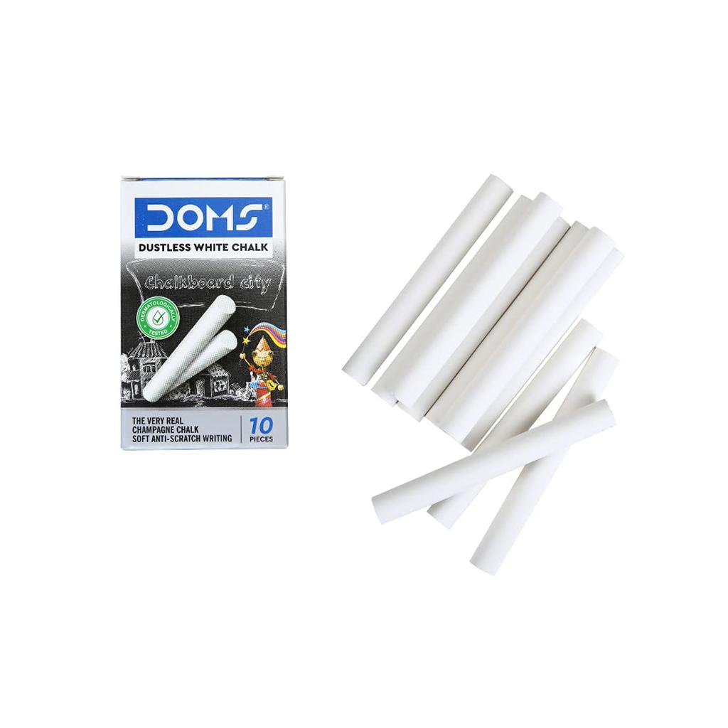 DOMS Non Toxic Dustless White Chalk Pack of 100 Soft Writing Classroom Board Chalk for School Office Teaching Use