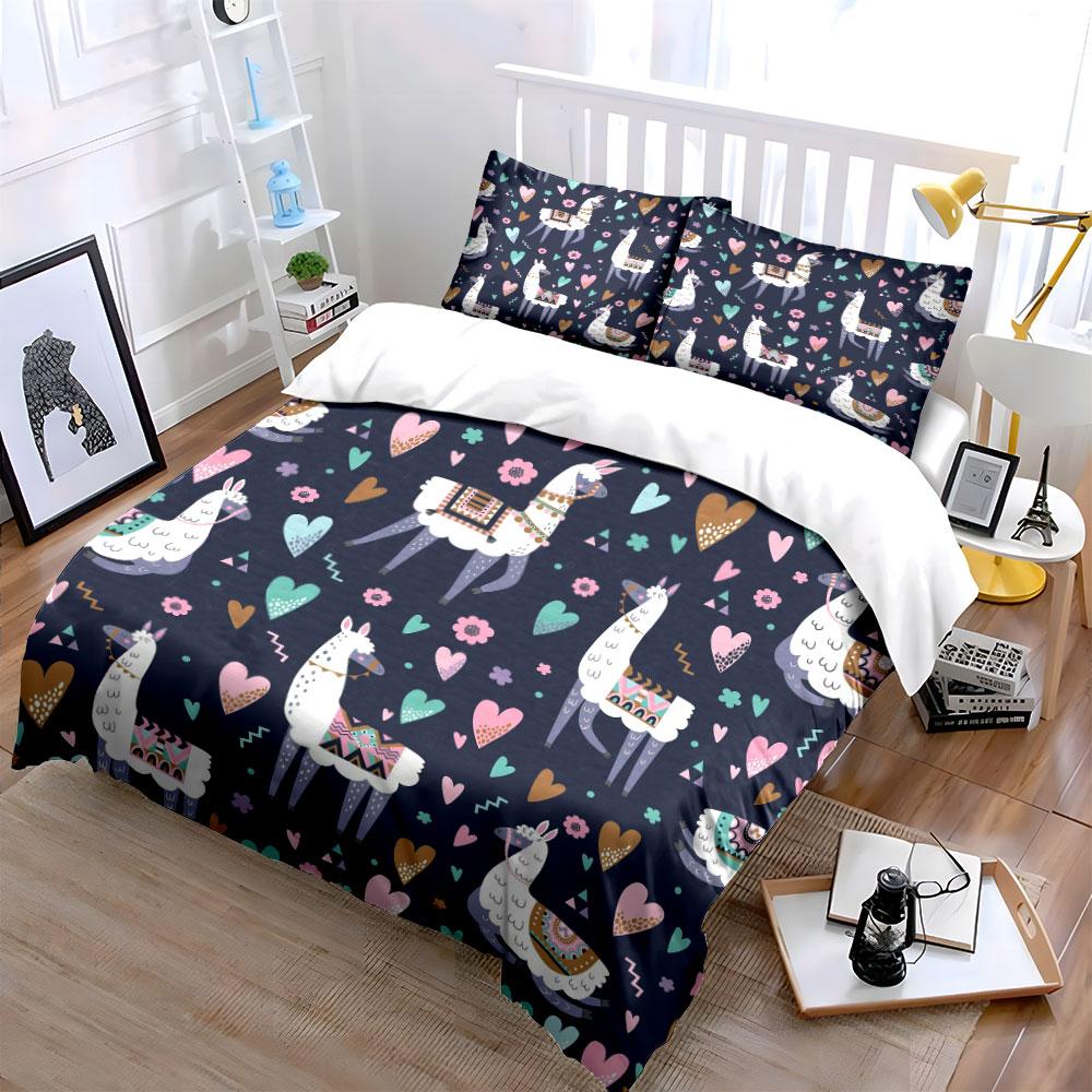 Colorful Llama Pattern Bedding Set Bedding Duvet Cover Set Duvet Cover Pillowcases (1 * Duvet Cover 2 * Pillowcases, Without Duvet Insert)