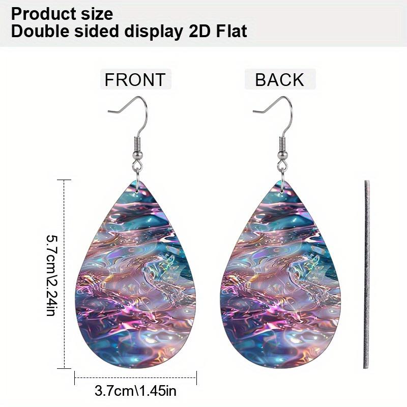 Ocean Blue Sea with Pink Beach PU Earrings for Women, Beach Themed Pink Laser Water Ripple Print Drop Earrings, Women's Fashion Drape Earrings,
