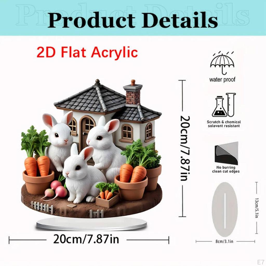 Easter Eggs Rabbit Decor Acrylic Desktop Plaque 2D Creative Decoration Bunny Ornament for