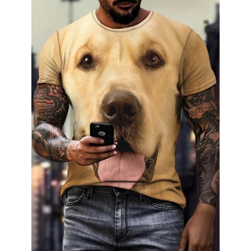 Herren 3D Digital bedrucktes Tier Hund Muster Druck Rundhals und Kurzarm T-Shirt, Lässige und schicke Oberteile, geeignet für den Sommer