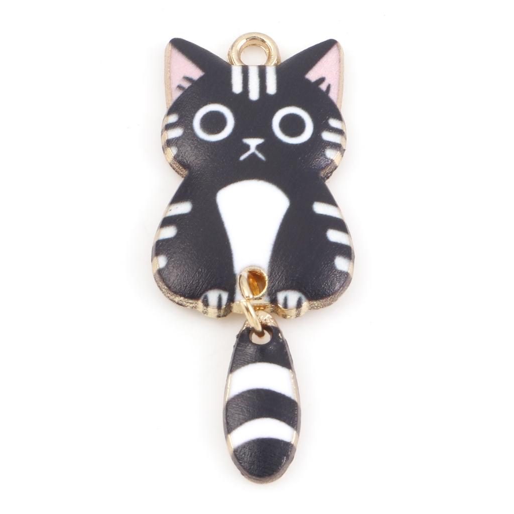 10PCs Cute Cat Charms Enamel Animal Cartoon Pendants Multicolor Gold Color Metal DIY Earrings Necklace Jewelry 3.9cm x 1.6cm