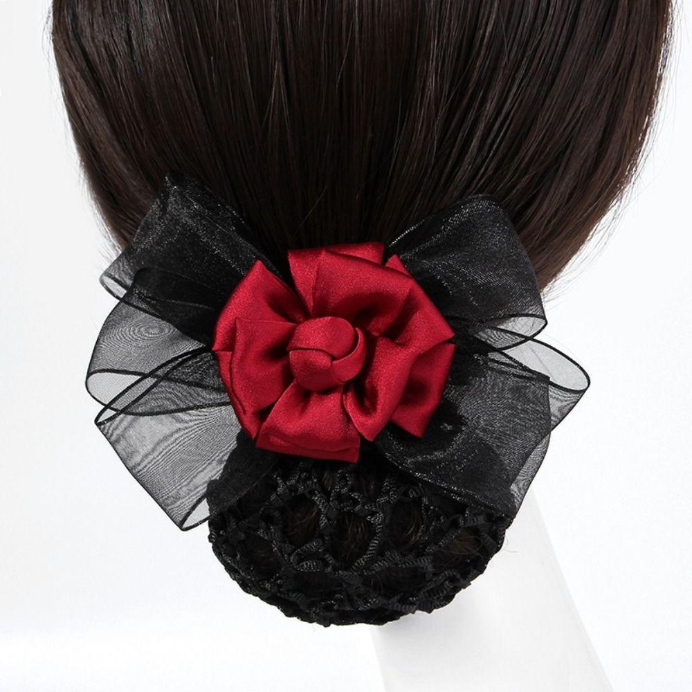 Hairgrips Cover Net Crochet Bun Net Ponytail Clip Bow Hair Net Sweet Flower Snood Spring Clip  Bank