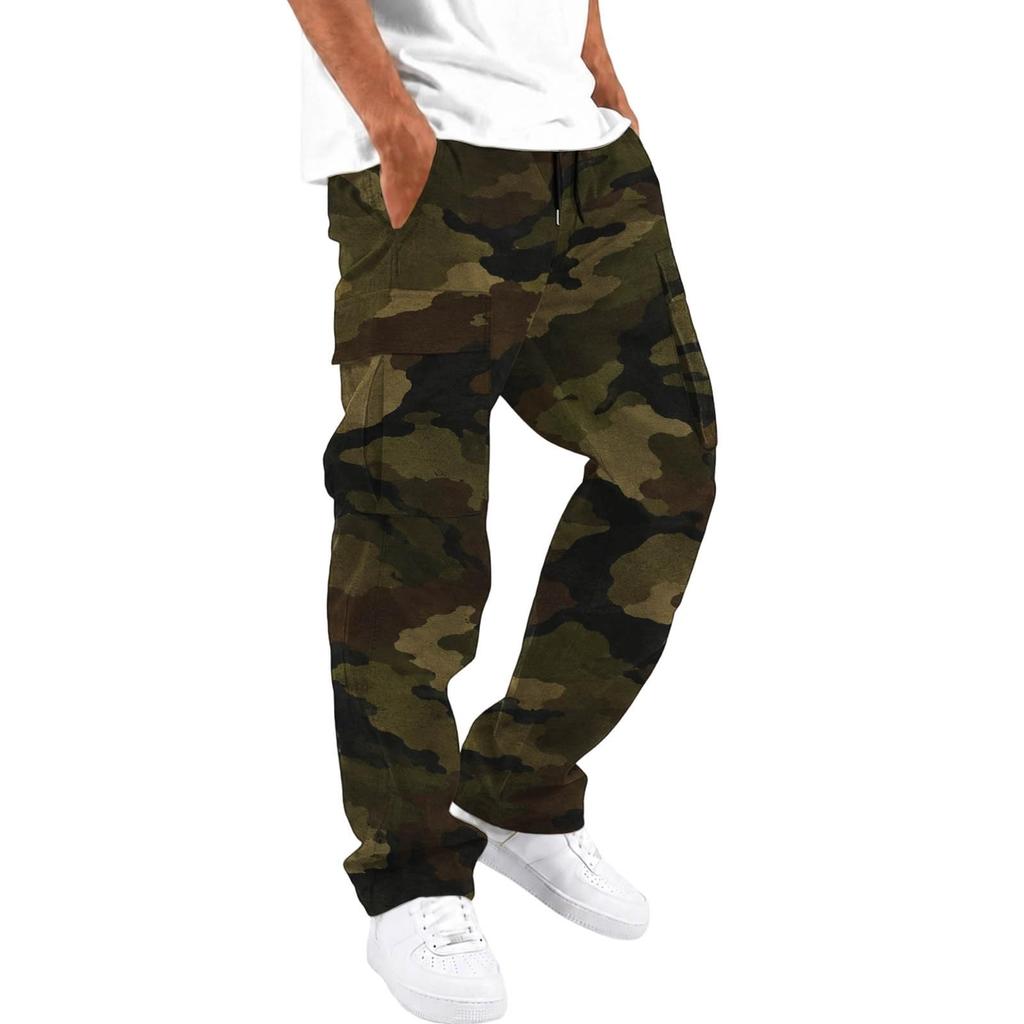 Pantalon de survêtement décontracté camouflage à jambe droite pour homme