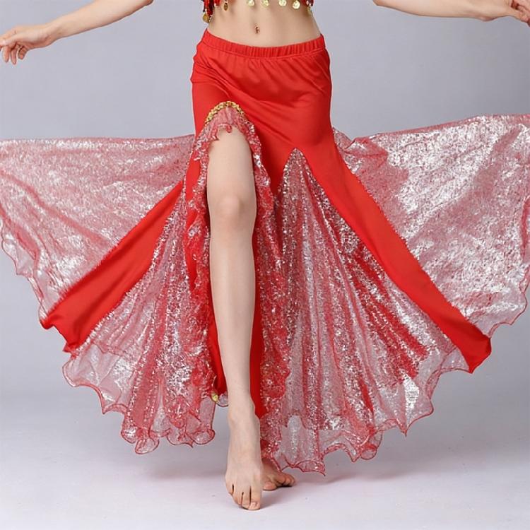Belly Dance Skirt for Women,Dancing Skirt Belly Dancer Outfit,Sequins Slit Flowy Maxi Skirt Halloween Costume Gift