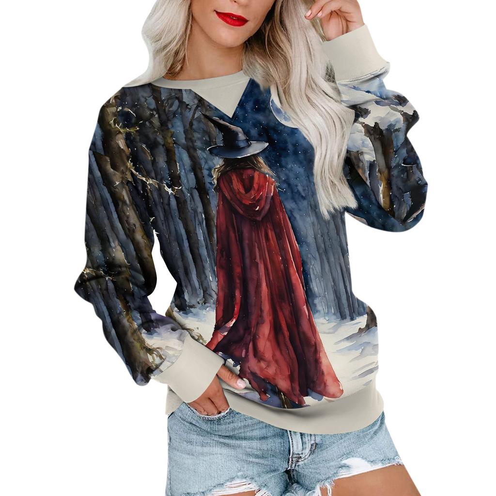 Women's Casual Printing Pullover Long Sleeve Shirt Oversized Sweatshirt
