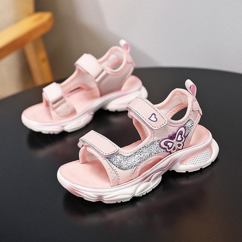 Summer Girls Pink Purple Sandals Children Open Toe Beach Sandals Non-Slip Soft Bottom Breathable Kids Student Sport Shoes