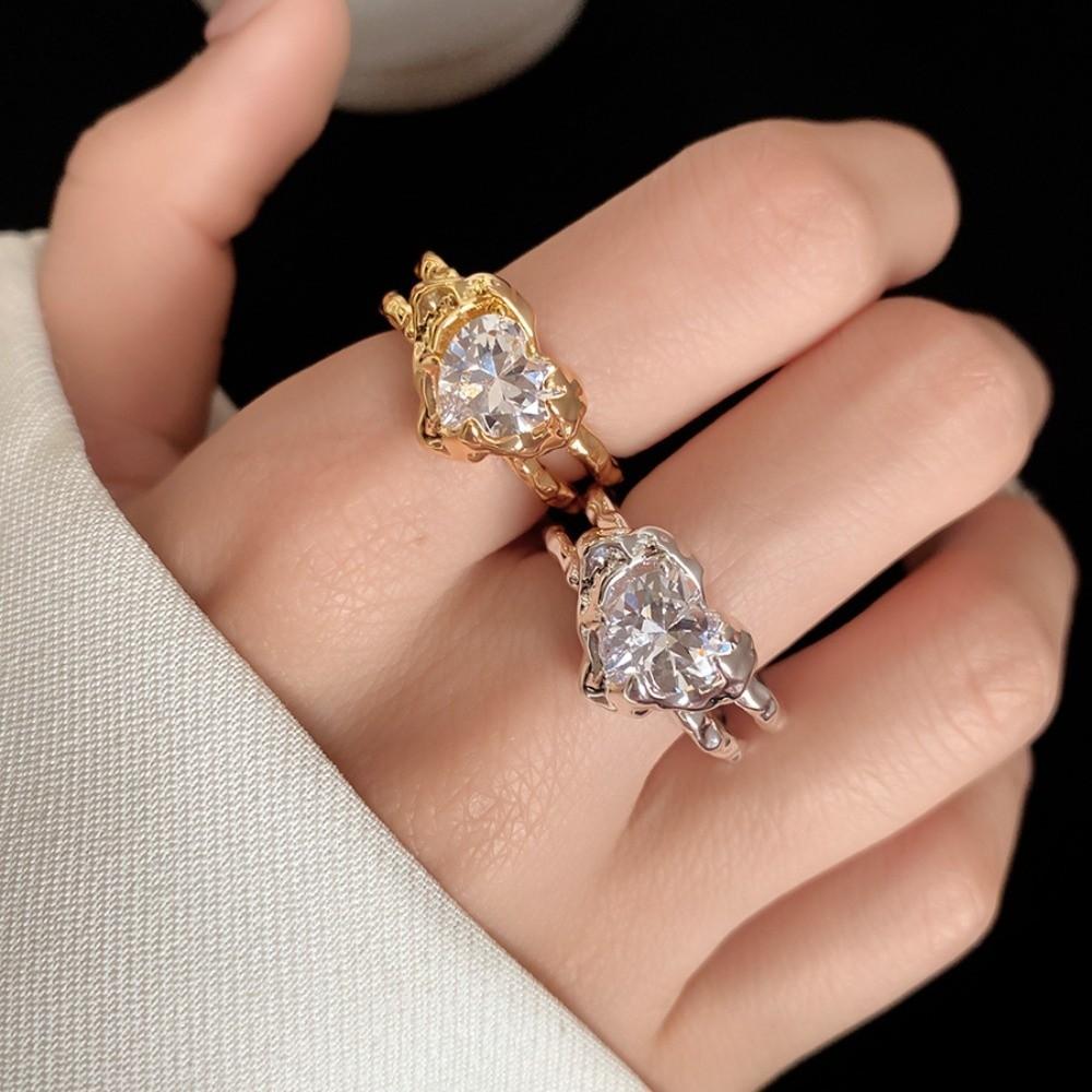 Opening Vintage Crystal Love Ring Rhinestone Opening Finger Ring Pleated Heart-shaped Ring Ladies