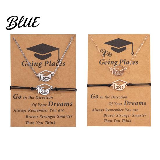 Graduation Cap Pendant Necklace 2025 Jewelry Set Stainless Steel Bracelet