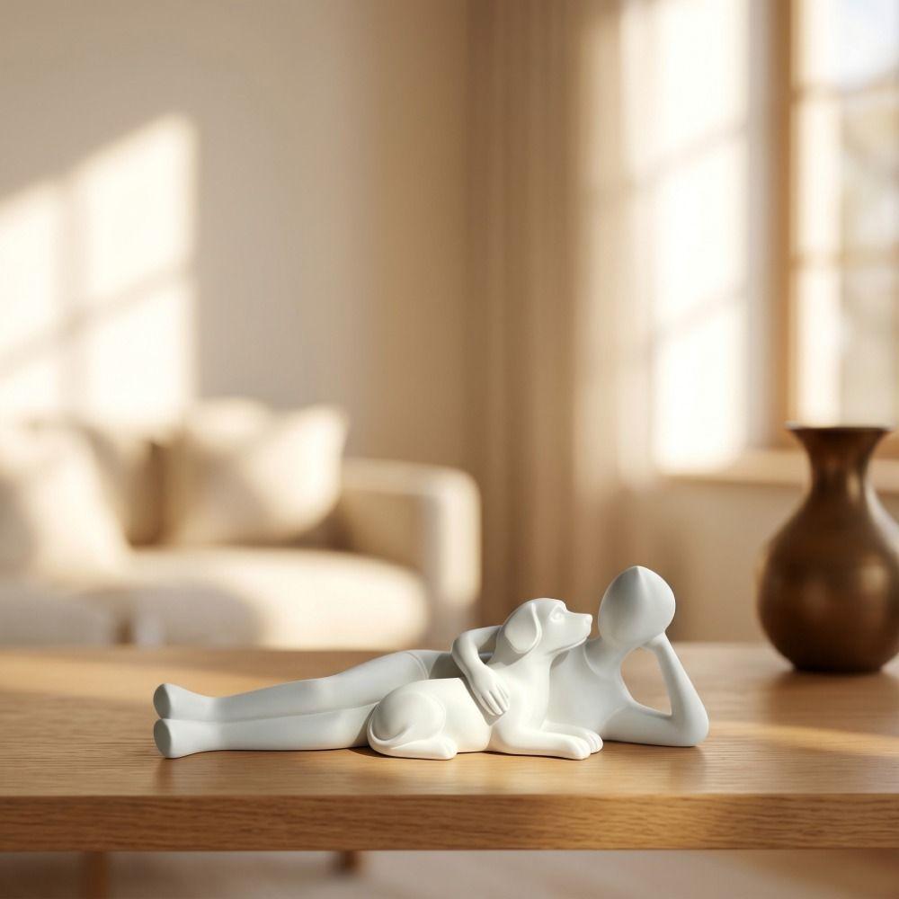 3D Printed Abstract Characters Lying on Dog Figure Romantic Plastic Characters Dog Figures Warm Pet Interactive Scene Ornaments