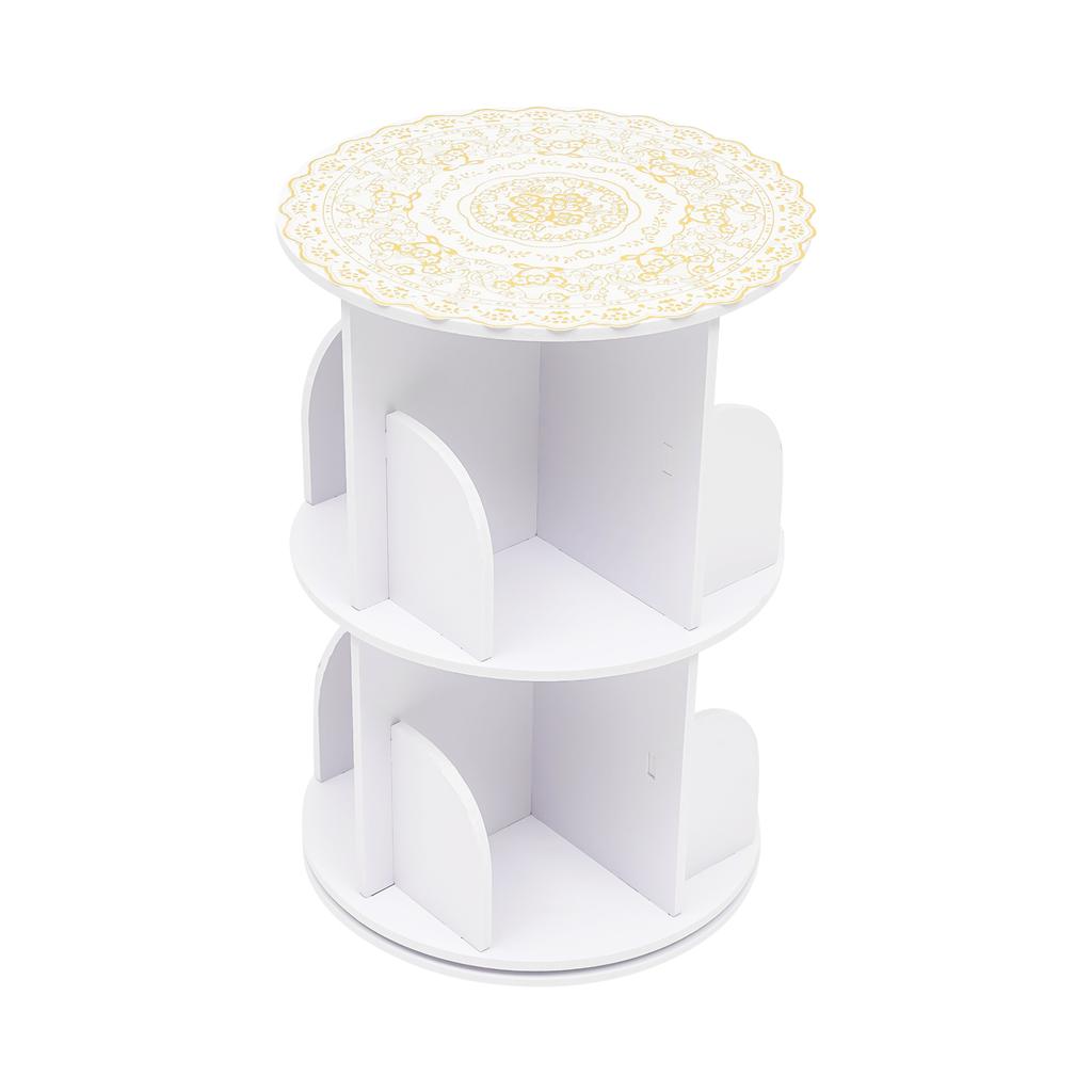 360° Drehbarer Bücherregal, 2-stöckiges Bücherregal, Freistehendes Bücherregal, Aufbewahrungs- und Ausstellungsregal, Optimierte Raumnutzung, Weiß