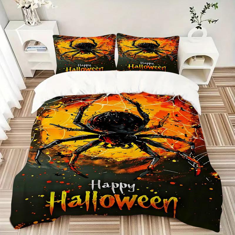 3pcs Halloween Spider Duvet Cover Set, Cover For Bedroom Guest Room (1 Duvet Cover + 2 Pillowcase, Without Quilt), yy250922108