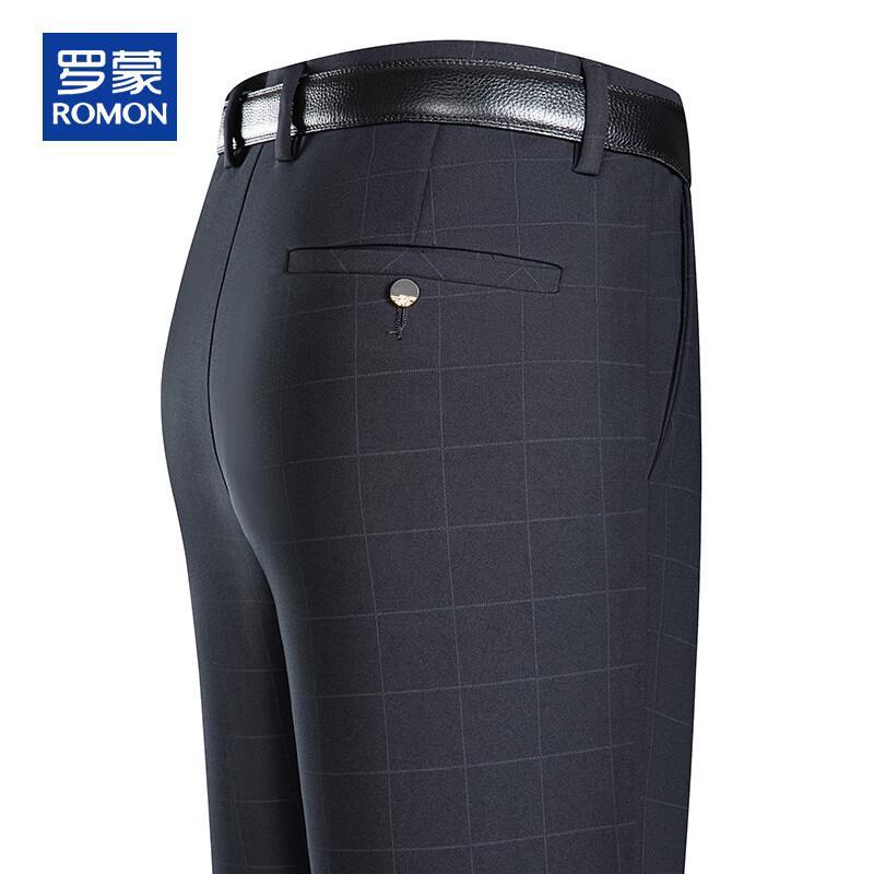 ROMON Men's Plaid Business Casual Straight-Leg Pants