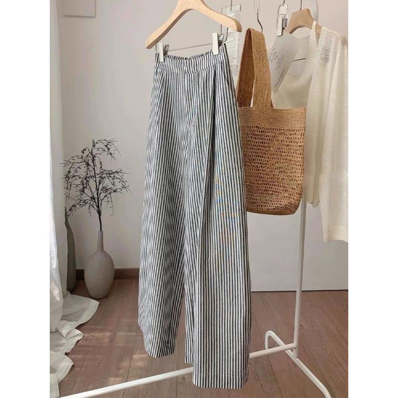 Recommendation: Japanese Literary Striped Linen Women s Wide-Leg Summer Pants – New Style, Lazy, Loose, and Versatile. Small