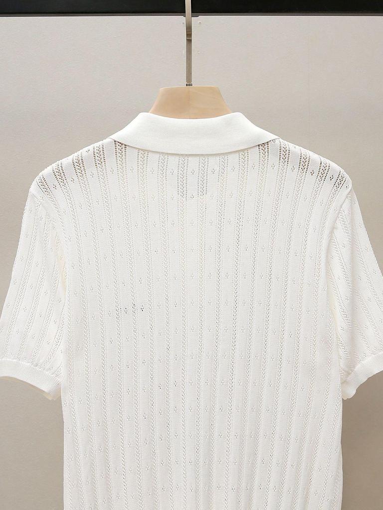 Herbst Damen Strick T-Shirt im französischen Stil mit Applikation und Umlegekragen