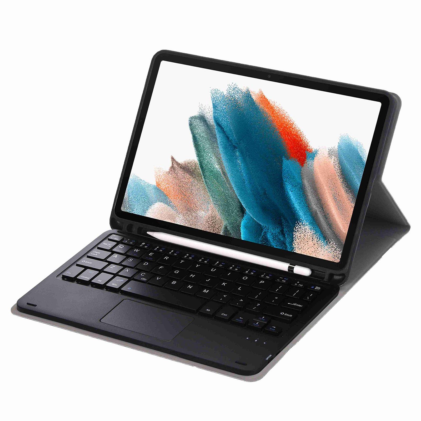 

A08B-A for Samsung Galaxy Tab A8 10.5 (2021)/(2022) SM-X205/X200 Keyboard with Touchpad Pen Slot Design Leather+TPU Tablet Case Black