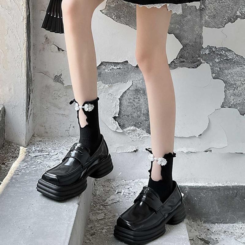 Women Crew Socks Ruffle Ankle Socks Japanese Style Sweet Bows Socks Frilly Cheongsam Knee High Socks Y2K Streetwear