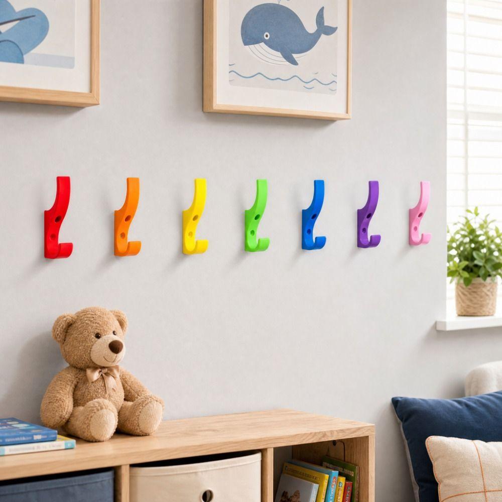 7Pcs Screw Installation Colorful Wall Hook Strong Bearing Waterproof Hanging Clothes Hook Moisture-proof Wall Mounted Hook