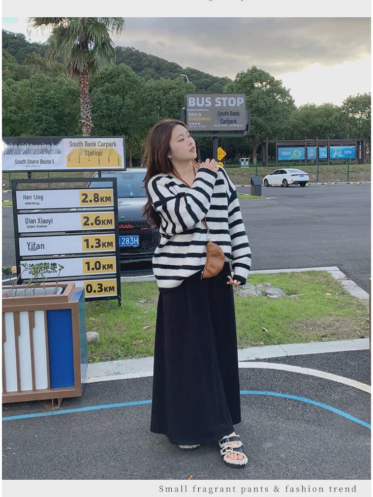 Women's Large Pleated High-Waist Korean Style Long Skirt - Autumn/Winter Slim & Loose Fit