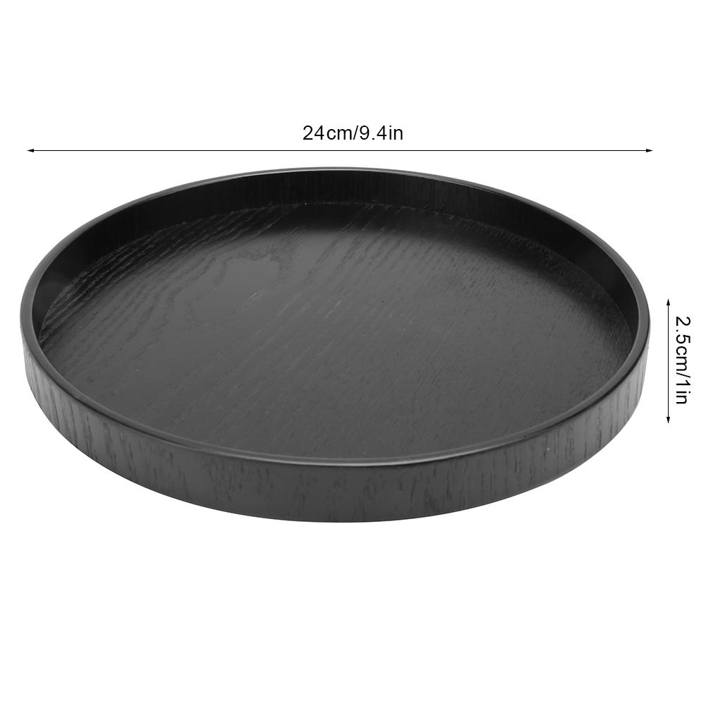 Wooden Black Round Tea Cup Tray Plates Holder Serving Teahouse Cafe Tea PlateBlack 24cm