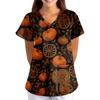 Women's Halloween Printed Loose V-Neck Pocket Short SleevUniform  Uniform