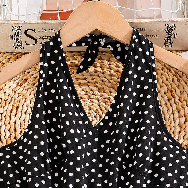 Sweetly Designed Neckless Backless Dress for Girls - Elegant and Retro Polka Dot Summer Children's Dress