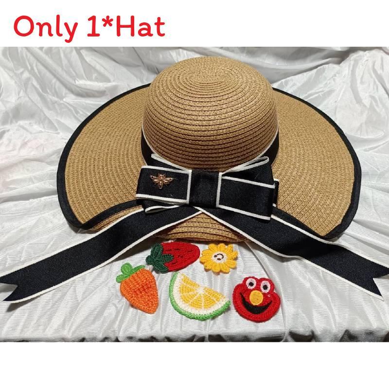 Summer Korean Style Butterfly Bow Straw Hat Large Brim Sun Hat For Beach Vacation Sun Protection