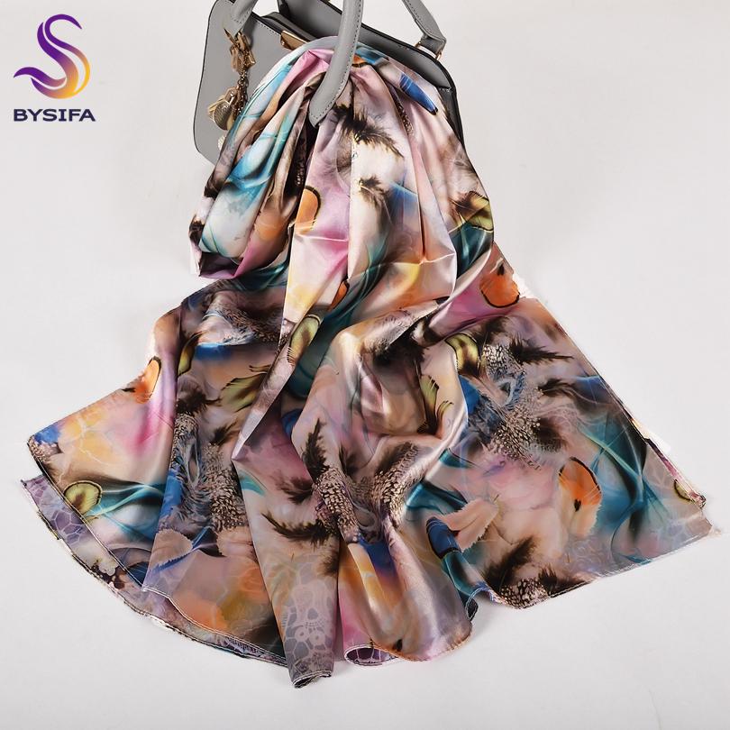 [BYSIFA] Grey Pink Peony Women Satin Long Silk Scarf Shawl Chinese Style Scarves Printed Fall Winter Female Head Scarf 160*70cm