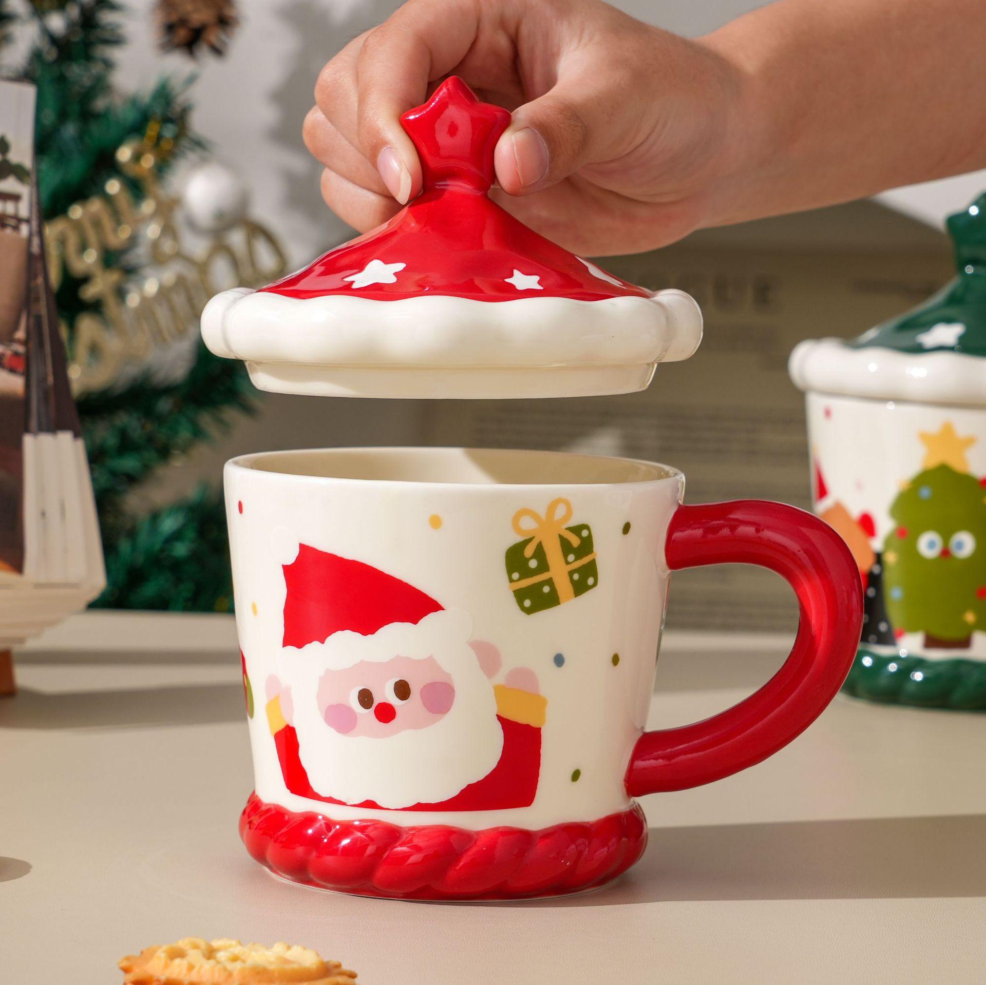 

Santa Claus Ceramic Couple Mug, Beautiful Creative Gift, Cute Water Cup with Lid, Gift Box for Gifts 401-500ml червоний