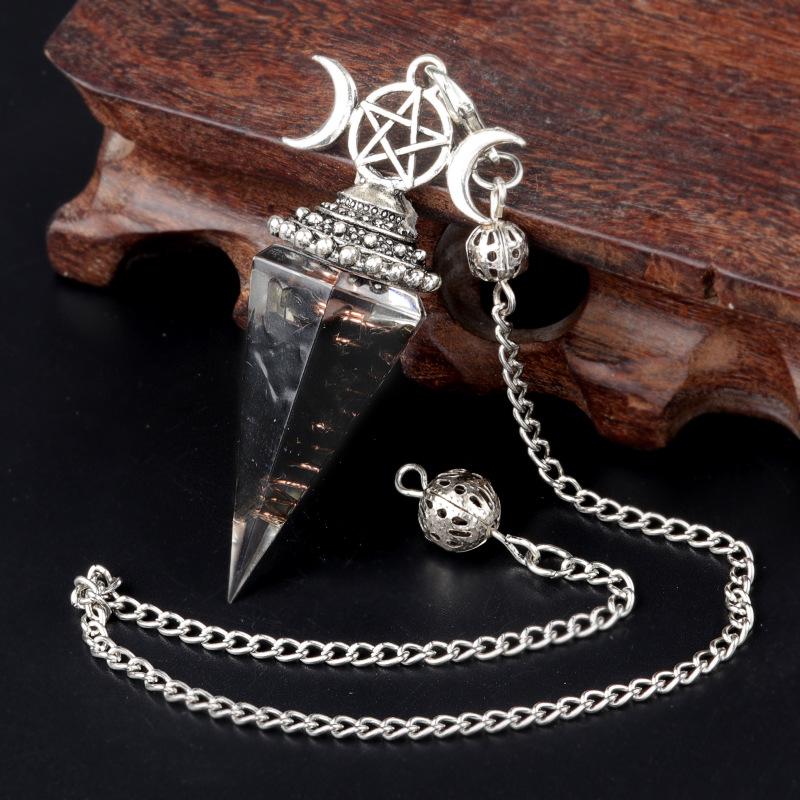 1690 Three-Phase Moon Seven Chakra Stone Resin Hexagonal Crystal Pendant Pendulum Cross-Border Jewelry