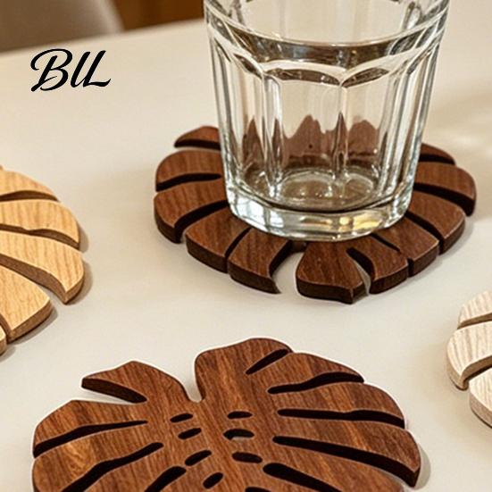Tea Cup Coaster 5Pcs Tropical Leaf Coasters Wooden Drink Mats for Kitchen Bar Table Summer Style Protection Monstera Shape Heat-Resistant Mat