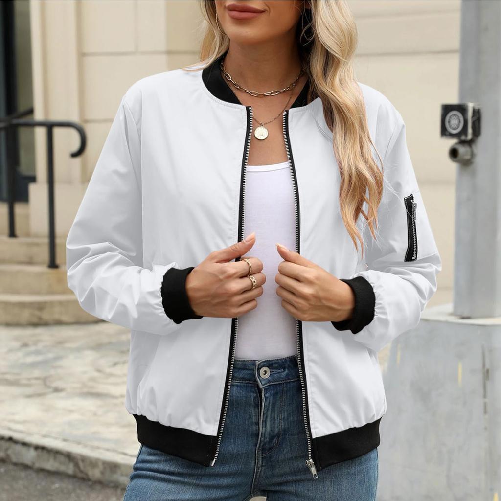 Women's Loose Comfortable Casual Fashionable Solid Color Long Sleeved Zipper Pocket Jacket