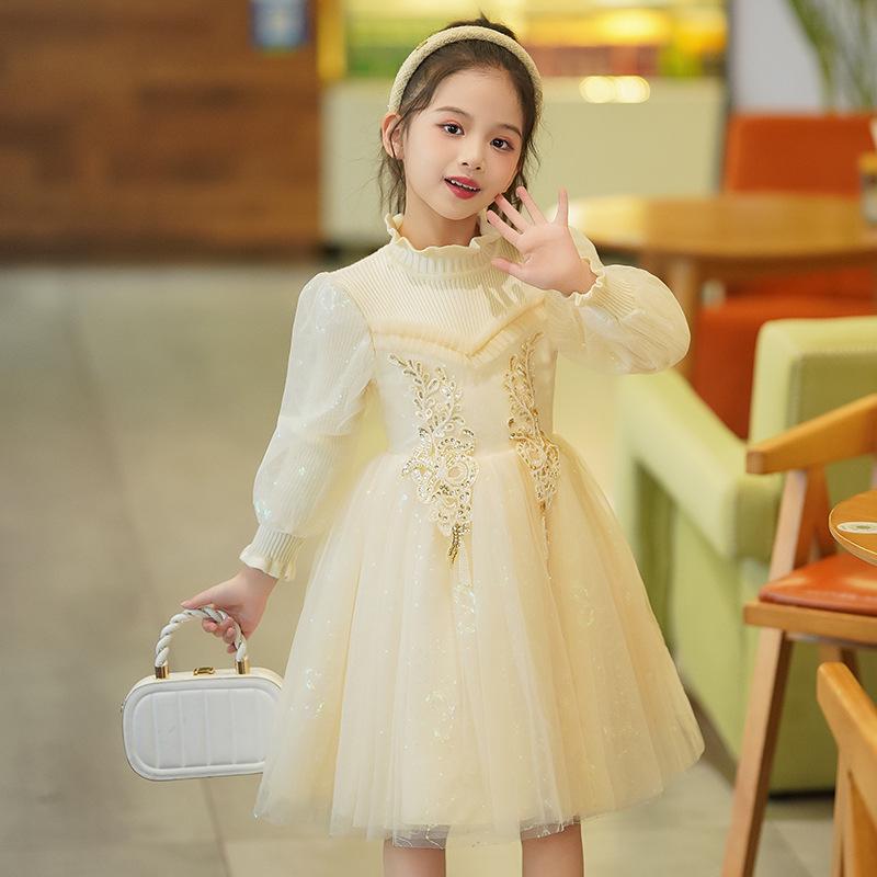 

Платье принцессы из шерсти с длинными рукавами для девочек, осень/зима 2024 г. 160 cm