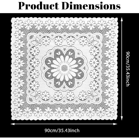 Small Square Lace Tablecloth 35''×35'' White Lace Tablecloth Crochet Laces Table Cloth Vintage Embroidered Side Table Cover for Round Coffee Tables