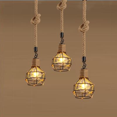 Loft Retro Handmade Hemp Rope Pendant Lights Fixture Iron Vintage Industrial American Cafe Bar Kitchen Indoor Led Hanging