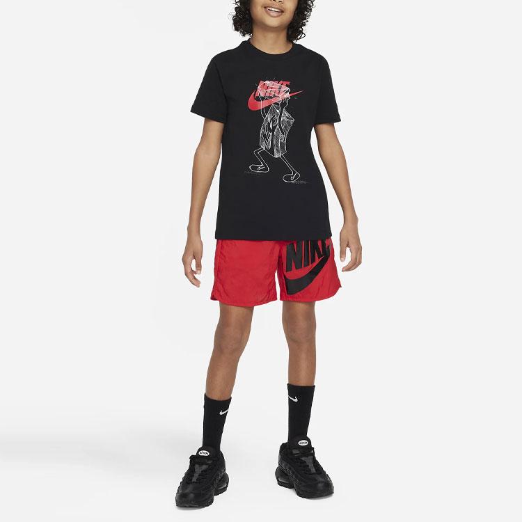 Nike Sportswear Logo Cartoon Pattern Round Neck T-Shirt Kids Tops Black FD3985-010