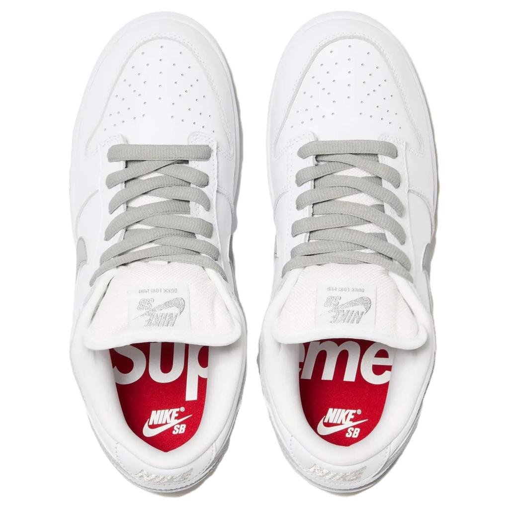 Supreme X Nike Dunk Low SB White Metallic Silver Unisex Sneakers HQ8487-100