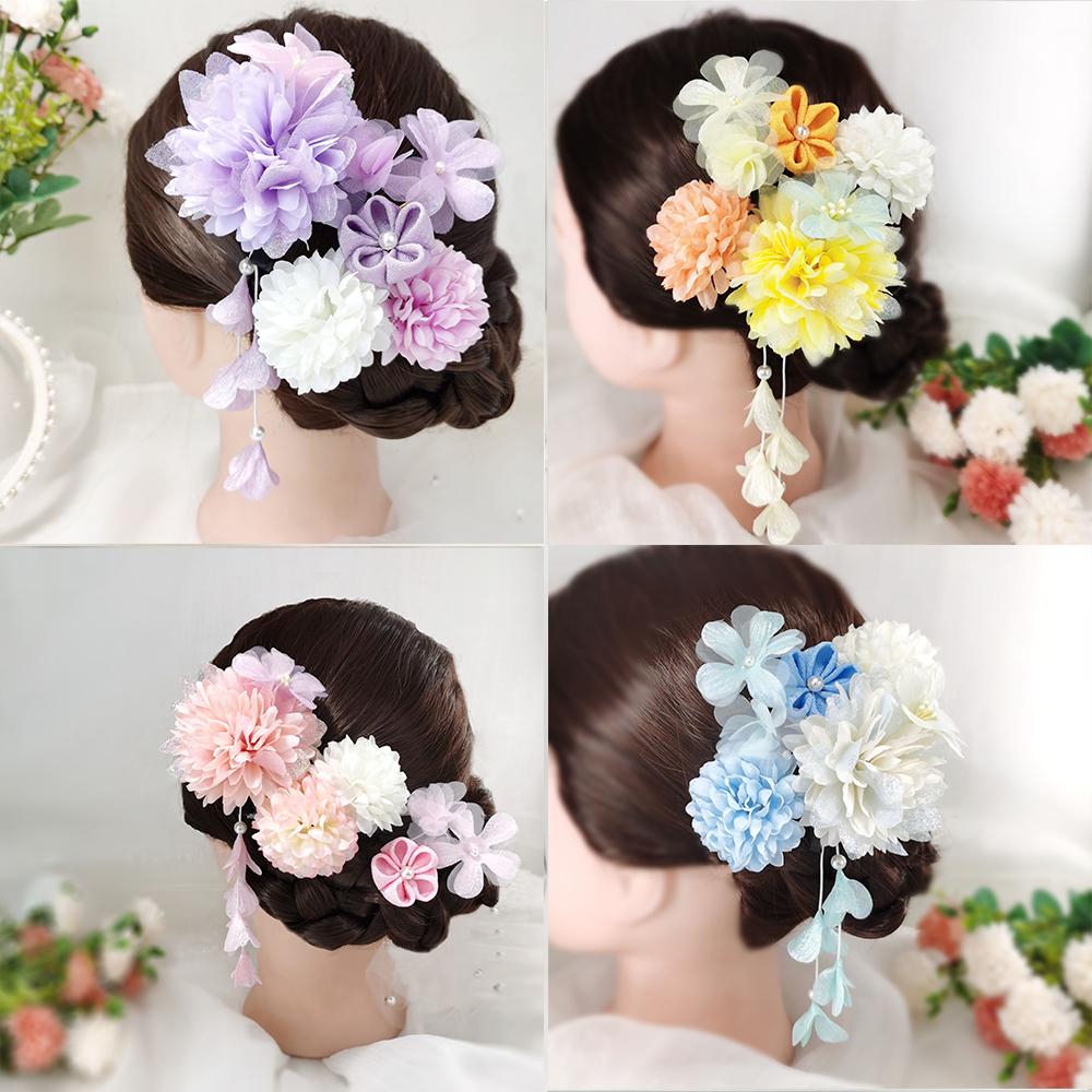 Japanische handgefertigte Haarspange mit Stoffblume, Quaste, Kimono-Haarnadel, Kopfschmuck, Geisha-Haarspange, Haarnadeln für Hochzeiten und Feste