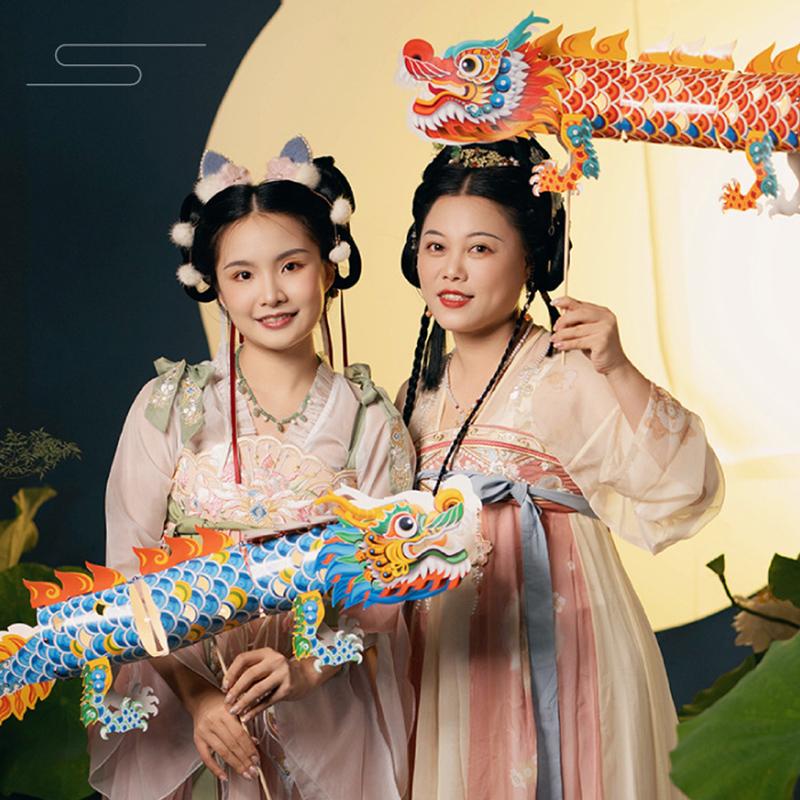 Dragon Boat Festival Lion And Dragon Lantern Handmade Diy Production Materials Portable Luminous Dragon Boat Children'S Tra