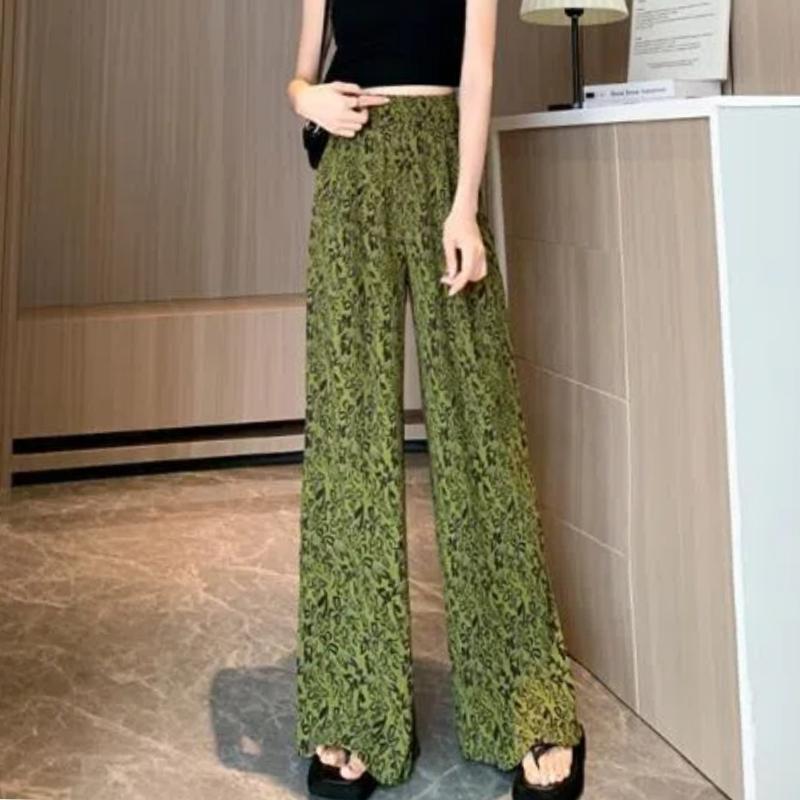 Korean Fashion Summer New Women's Elastic Waist Tie Dye Simplicity Casual Breathable Loose High Waist Straight Wide Leg Pants