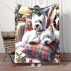 2 West Highland White Terriers Christmas Theme Pattern Blanket Flannel Material Soft Warm for All Seasons Home Outdoor Camping