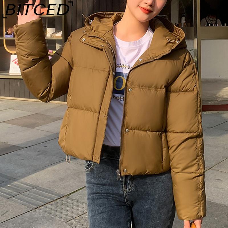 BITCED Minimalist Hooded Short Down-Filled Cotton Jacket Casual Puffer Jacket Lightweight Cotton Coat